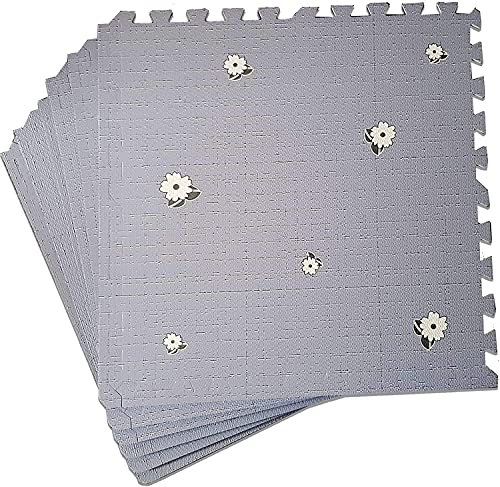 Interlocking Soft Foam Kids Living Room Mat Playmat Gym Yoga Exercise Fitness Floor Jigsaw Puzzle Tiles (Grey + Flower Printed, 6 pc)