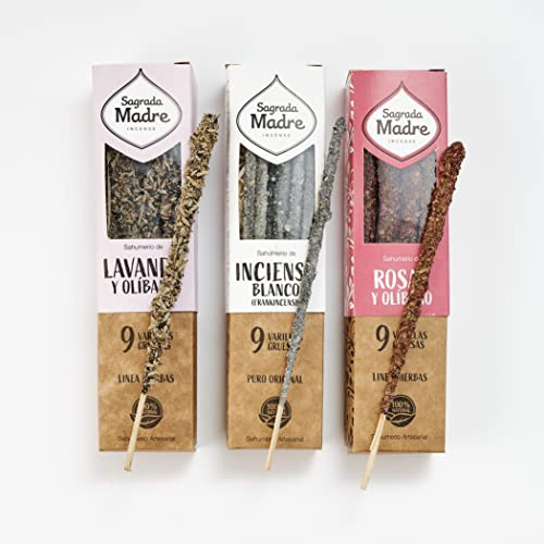 Sagrada Madre Räucherstäbchen, 100 % natürlich, Lavendel, Rosen, Weiß (3 Sets à 9 Stäbchen)