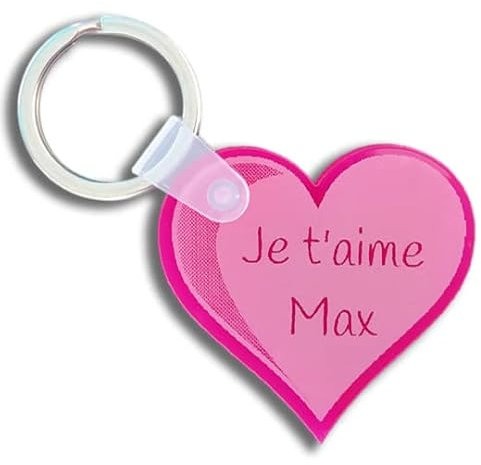Porte- clés plexi coeur rose (+5 coloris au choix) gravé personnalisé + texte ou prénom au choix