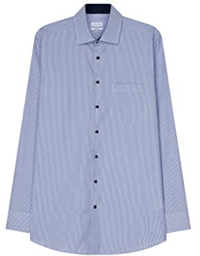Seidensticker Herren Regular Fit Bügelfrei Kent Langarm Patch 5 Shirt, Mittelblau, 42 EU