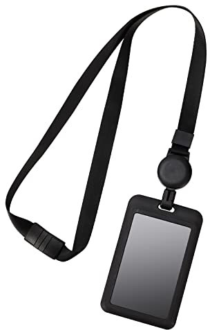 Porta Tarjetas Colgante Retráctiles, Porta Tarjetas Identificativas Negro con Cordón Retirable para Oficina Estudiante Exposición Tráfico (110 x 70mm)