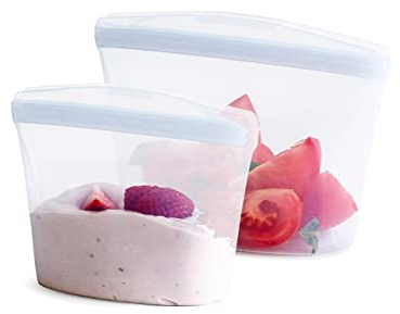 Stasher Bag Premium Silikonbeutel wiederverwendbar für Lebensmittel, Lot de 2, Klar, Dauerhaft, Backofen, spülmaschinen & gefriersicher, Umweltfreundlich, Leckagefrei, Mehrzweckbehälter