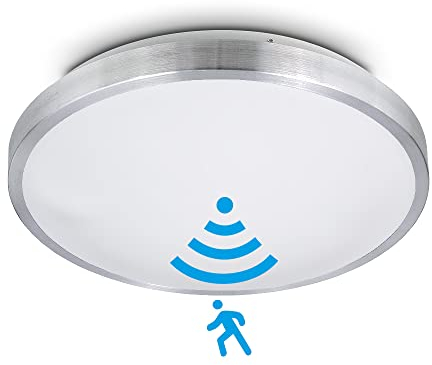Kwazar Luminaire Deckenlampe rund mit Sensor Deckenleuchte 2 x E27 Flur Lampe silber Beleuchtung Ø 33cm Romi