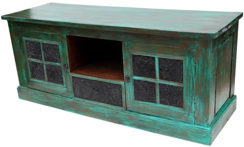 GURU SHOP Lowboard, Fernsehtisch, Flache Kommode Vintage Look - Modell 13, 67x155x53 cm
