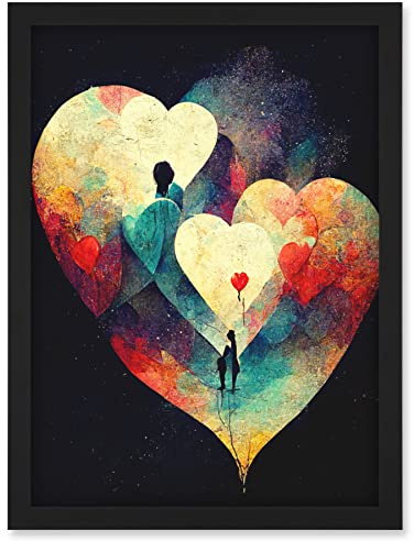 Doppelganger33 LTD Abstract Love Hearts Night Sky Painting Modern Artwork Framed Wall Art Print A4