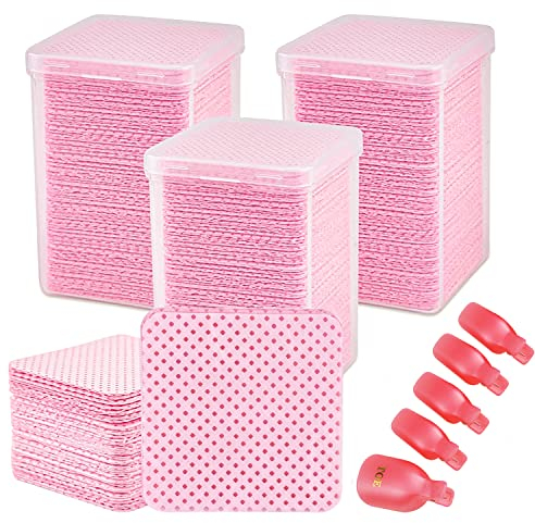 600 Piezas Celulosa para Uñas sin Pelusa, Toallitas para Uñas Almohadilla para Limpiar Uñas, Algodones Uñas Semipermanente con 5 Piezas Pinzas uñas Quitaesmalte, Uñas Cara Ojos Labios Removedor (Rosa)