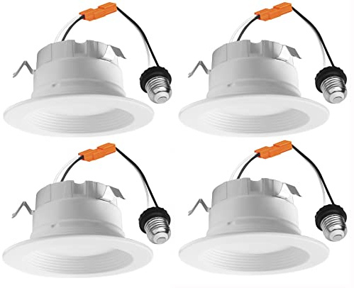 8W 3 LED Baffled Recessed Downlight Lamp, Dimmable, 500 Lumen, 5 Adjustable Color (2700K, 3000K, 3500K, 4000K, 5000K). (4 Pack)