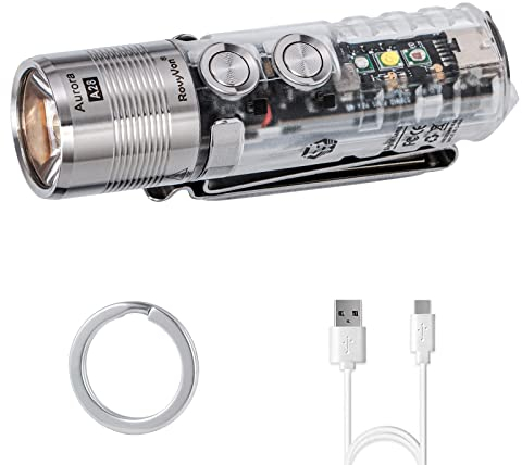 RovyVon Aurora A28-G2 Pocket Torch Rechargeable,600 Lumens High CRI Small Flashlight with 365nm & Red & White Sidelight,Magnetic Clip,IPX8,850mAh Battery,USB C-A Cable Included