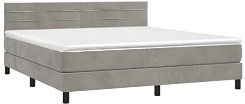 vidaXL Boxspringbett, Bett mit Matratze Kopfteil LED, Doppelbett Bettgestell mit Lattenrost, Polsterbett Bettrahmen, Hellgrau 160x200cm Samt