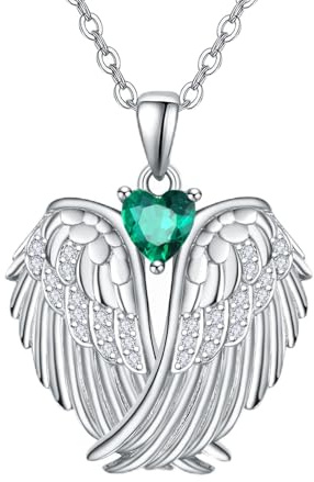 KINGWHYTE Schutzengel Halskette Sterling Silber Engel Flügel Halskette mit Herz Zirkon Flügel Anhänger Halskette Engel