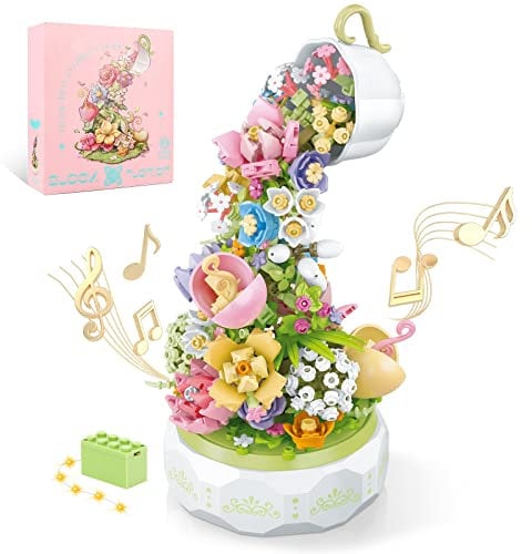 zhegao ideas Flowers Botanical Collection Music Rotating Box Building Block with Light (575 PCS) Compatible with Lego, 6+ Girl's Toys for Mother's Day, Valentine and Birthday Gifts for Adults (MC149)