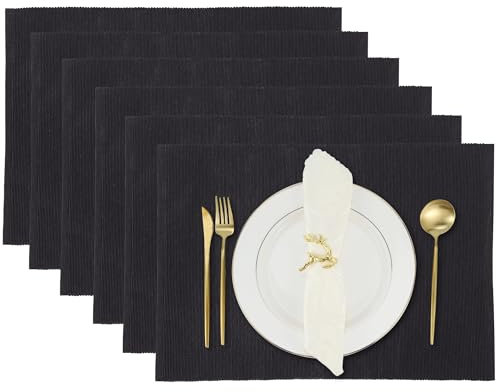 Esstischmatten Set von 6 Baumwollküchen -Placematen Reversible Abendessen 13x19 Zoll schwarz