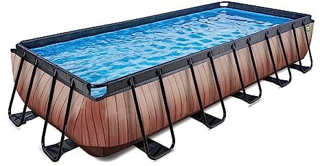 EXIT TOYS Wood Pool - 400x200x122cm - Ersatz Frame Pool für Zubehör - Großer, Rechteckiger Rahmenpool - Extra tiefer Pool - Ohne Pumpe und Leiter - Durchmesser Schlauchanschluss: 32 mm - Braun