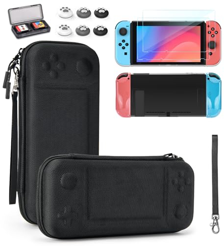 Younik Switch Étui pour Switch 2017 Modèle, Kit d'accessoires Switch 14 en 1 avec mallette de transport Switch, accessoires de protection pour console Switch et J-Con (Noir, Modèle de Bouton)