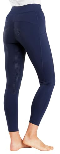 Harry Hall Classic Pull On Riding Tights with Full Silicone Seat - Two Phone Pockets - 4 Way Stretch Fabric - Deep Waistband - Soft Feel - Machine Washable - Navy Blue - LGE