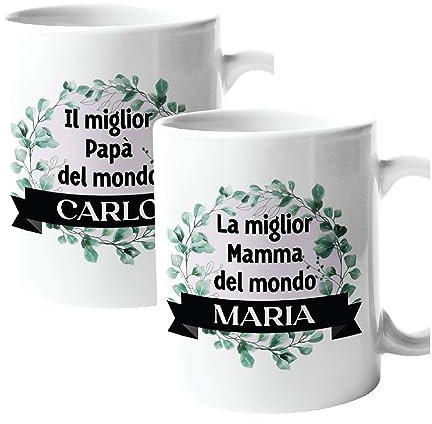 Colorfamily Coppia Tazze Personalizzati Set da 2 Tazze personalizzati con nome Mamma Papà migliore al mondo - tazza in ceramica 11 oz