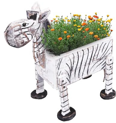 Sport Tent Blumentopf Blumenkübel Blumenkasten Holz Sukkulenten-Übertopf Rustikal Pflanzgefäß Pflanzkübel Pflanztopf Tiere Gartendeko Pflanzer Statue Zebra