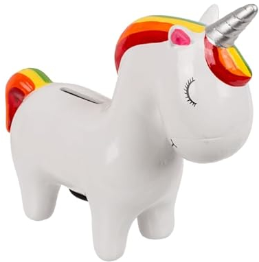 BLUECHOLON Einhorn Keramik Spardose mit Deckel und Schlüssel (weiß)