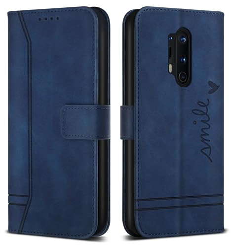 Bravoday Hülle für OnePlus 8 Pro, PU Ledertasche mit Kartenfäch & Kickstand, Flip Schutzhülle, Blau