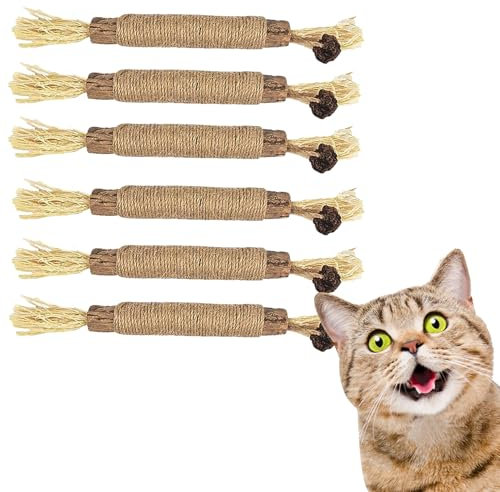 FAST-FX 6 Pcs Natural Sticks Kitten Teething Toys, Cat Teeth Nip Cleaning, Catnip Chew Toys for Indoor Cat Teething and Stress Release