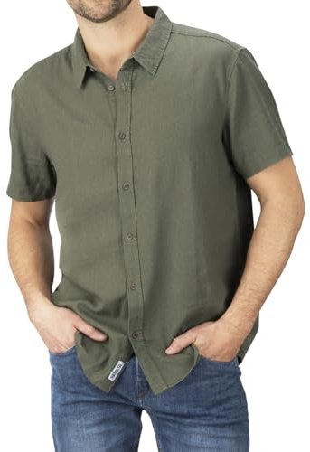 riverso Leinenhemd Herren Kurzarm Regular Fit RIVCarlo Freizeithemd Sommerhemd Leinen Hemd Knopfleiste Einfarbig, Größe:S, Farbe:Ivy Olive