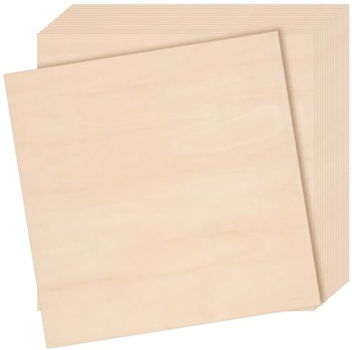 JEUIHAU 15 Pcs 25.4 x 25.4 cm Square Wood Sheets, 3mm Thick Unfinished Wood Sheet Plywood Board, Basswood Sheet for DIY Craft, Model, Painting and Curving