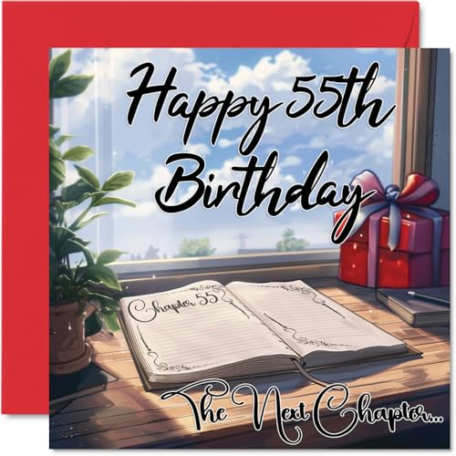 Stuff4 Anime-Geburtstagskarte zum 55. Geburtstag für Damen und Herren, The Next Chapter, Happy Birthday Karte für Vater, Mutter, Großvater, Oma, Onkel, Tante, Cousin, Freund, 145 x 145 mm