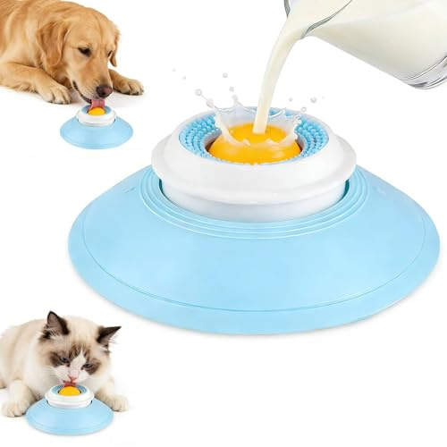 Calming Lick Bowl for Dogs and Cats, Non Slip Slow Feeder with Rotating Lick Ball for Wet Food, Anxiety Relief Enrichment Toy for Mental Stimulation and Interactive Feeding (B)