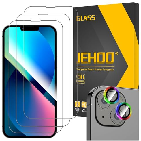 JEHOO für Panzerglas Schutzfolie für iPhone 13, [3+1 Stück] Panzer Schutz Glas und Kameraschutz, Blasenfreie HD Vollständige Abdeckung 9H Härte Glas Rahmen-Installationshilfe