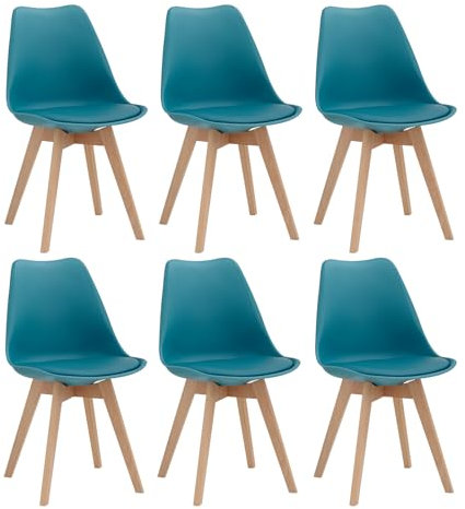 JZGORC Juego de 6 Sillas de Comedor, Sillas de Cocina Nórdicas, Sillas de Oficina con Patas de Haya Maciza para Dormitorio, Sala de Estar, Cocina - Verde Oscuro