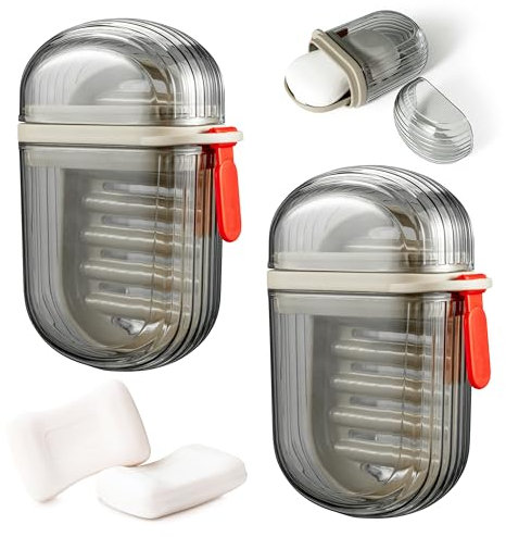 TirEurt 2pcs Travel Soap Dishes with Lid, Soap Boxes Container Waterproof Leakproof Travel Soap Case, Portable Transparent Soap Bar Storage Holder for Shower Bathroom Camping Gym, Light Brown