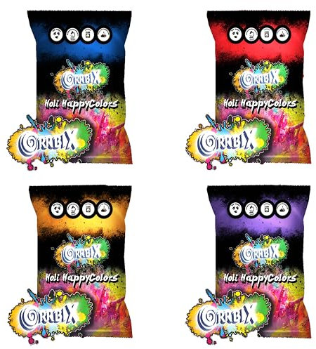 Holi Colors Party - Polvo de colores para fiestas, 4 colores (azul, rojo, naranja, morado)