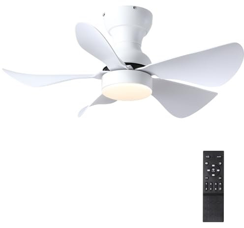 Shanggu Ventilatore da soffitto con illuminazione e telecomando – Moderno ventilatore piatto da soffitto con 5 ali reversibili e luce LED dimmerabile bianco