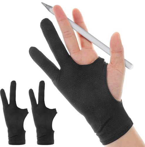 2 Pcs Artist Gloves Anti-fouling High-Elastic Two Finger Design, Drawing Glove Right Hand and Left Hand for Graphics Tablets, Pads and Art Creation (M, 22cm)