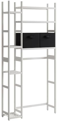 Vicco Waschmaschinenschrank Bilbao, Weiß, 78.5 x 163 cm | mit 2 Vliesschubladen, Offene Ablagen für Waschmittel, Handtücher & Zubehör