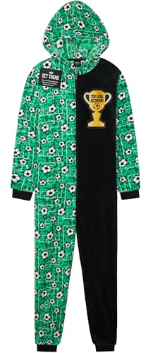 Get Trend Fleece Onesie for Boys Teens, Hooded Loungewear Warm Pyjamas, Football or Gaming Cosy Jumpsuit Nightwear, Gifts for Boys