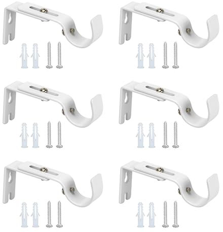6 Stück Gardinenstange Halterung, Metall Gardinen Halterung, Verstellbare Gardinenstangenhalter mit Schrauben, Wandhalterung Curtain Rod Holder für Hause Büro (weiß)