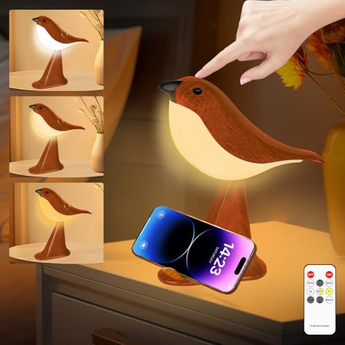 LAVAED Tischlampe Vögel Tischlampe mit 3 Farbtemperaturen USB Wiederaufladbar Touch Control Nachttischlampe mit Duftspender Innen (Rot)