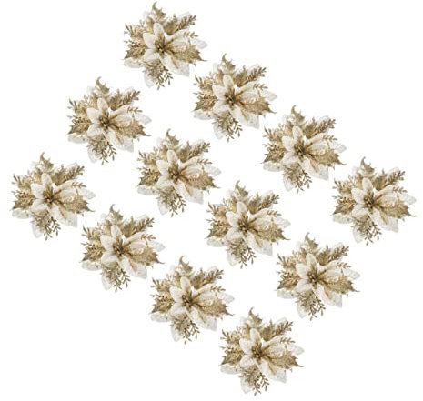 Warmhm 1 Satz 12st Weihnachtsblume Weihnachtsschmuck Selber Machen Weihnachtsstern-rebendekorationen Großer Christbaumschmuck Glühbirnen Weihnachten Weihnachtsdekoration Plastik Golden