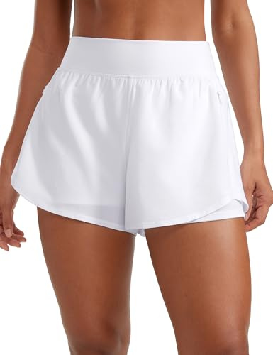 CRZ YOGA 2-in-1 Doppellagige Laufshorts 8 cm | Hohe Taille, Schnelltrocknend, Leicht, Reißverschlusstaschen, für Damen