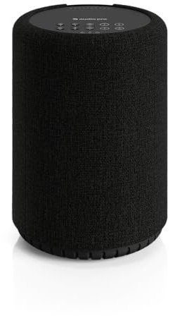Audio Pro A10 MkII - Altavoz Bluetooth y WiFi Inalámbrico Multiroom - Pequeño Bafle Estéreo con AirPlay2, Google Cast, Spotify Connect y HiFi - Diseño Elegante - Montaje Pared o Techo - Negro