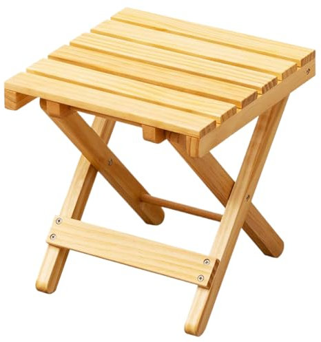 Taburete de Madera, Banco de Ducha Cuadrado de Madera de 25 x 25 cm, Banco de Sauna pequeño Hueco, Taburete de Ducha Plegable portátil para baño, Patio, terraza, balcón, Piscina, Porche, de SAU