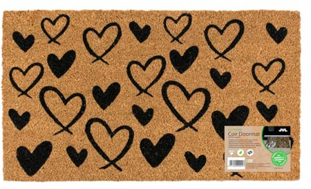 JVL Eco-Friendly Latex Backed Coir Entrance Doormat, 40x70cm - Hearts