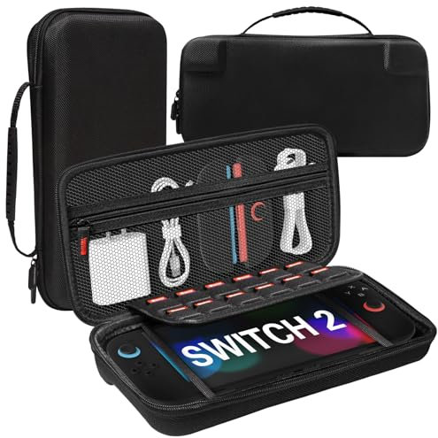 Teyomi Custodia compatibile con Nintendo Switch 2 2025, Custodia rigida protettiva con 12 slot per schede di gioco, Custodia da viaggio portatile per console Nintendo Switch 2 e accessori (Nylon Nero)