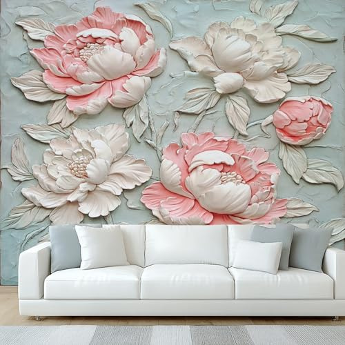 Generisch Tapete Pfingstrose Blume Wohnzimmer Schlafzimmer, Fototapete 3D Relief Floral Wand Deko, Wallpaper, Wandtapete, Mustertapete, vliestapete, 350 x 256 cm &WQET