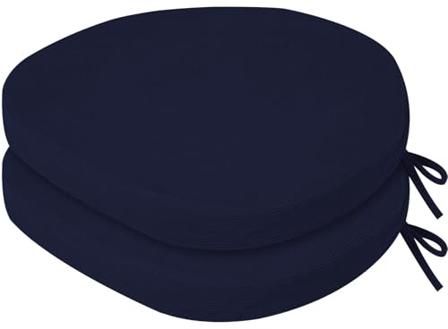 PRIMEPATIO Stuhlkissen 40x40x5cm, 2er Set mit waschbarem Bezug, Navy | Hochdichte Schaumstoffauflage mit Bändern für Küchenstuhl, Esszimmerstuhl und Gartenstuhl, geeignet für Indoor und Outdoor