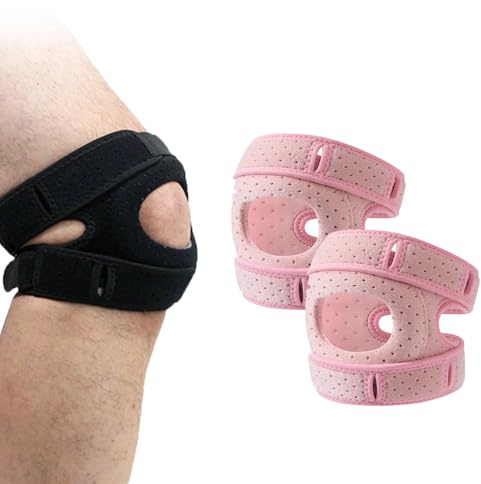 Generisch 2 Stück Kniebandage, Knee Braces, Verstellbare Kniebandage Zum Tanzen, Trainings-Knieschoner, Stabilisierende Kniehilfe, Knieschoner für Sportler Rosa,L