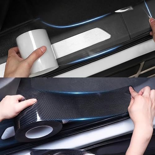 Qirc Bande de protection de seuil de portière de voiture en fibre de carbone - Film universel anti-rayures pour voiture/SUV/camion (noir, 5 cm x 5 m)