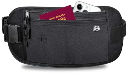 xolear Geldgürtel, Flache Bauchtasche für Herren und Damen, Bauchtasche Diebstahlsicher, Wasserdicht Geldgürtel für Reisen, mit verstellbarem Gürtel, für Geld, Karten, Pass, Ids（Schwarz ）