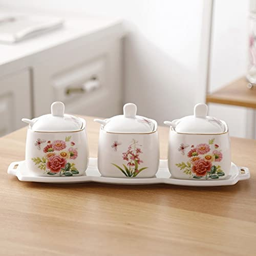 MYUYEE Gewürzglas Porzellandosen 3er-Set Gewürzglas mit Keramikdeckel Küchengewürzglas Salz Zucker Gewürzbehälter Gewürzbehälter,Quadrat-1